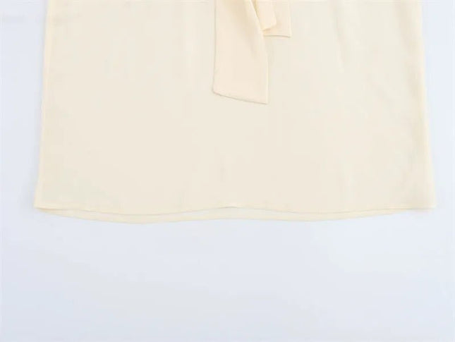 Apricot V-Neck Bow Tie Long Sleeve Top.