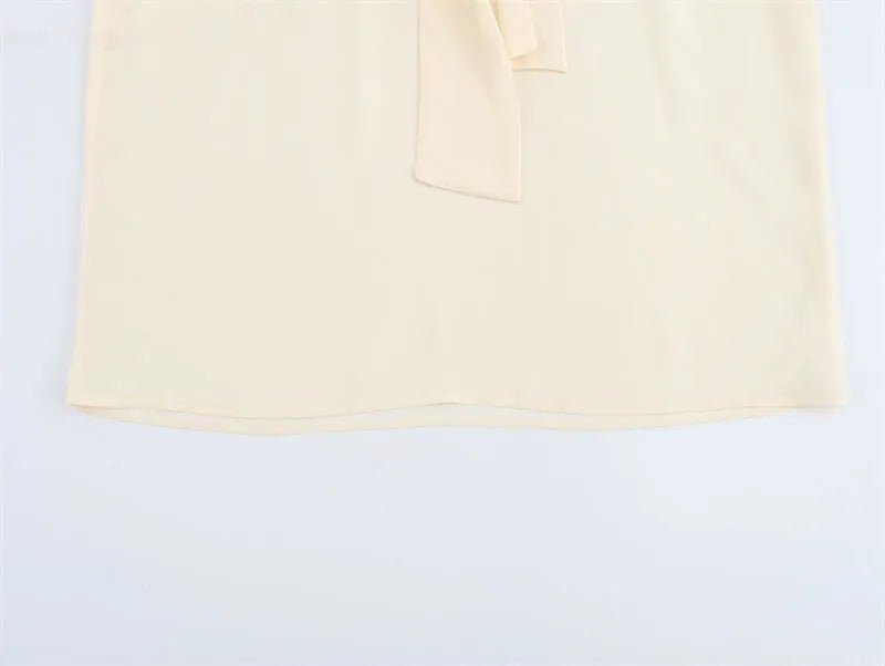 Apricot V-Neck Bow Tie Long Sleeve Top.