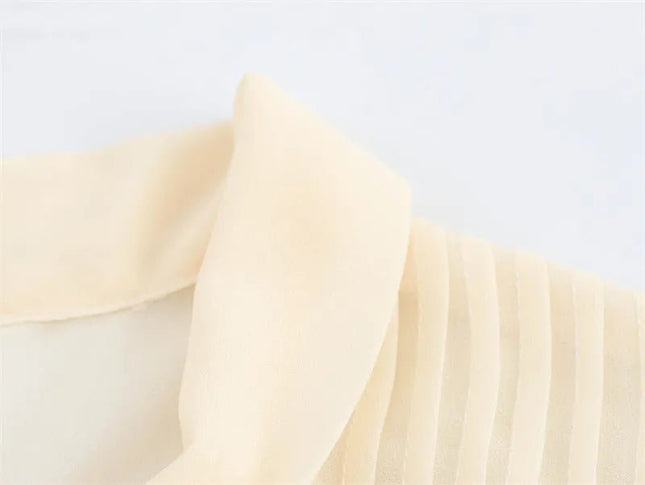 Apricot V-Neck Bow Tie Long Sleeve Top.