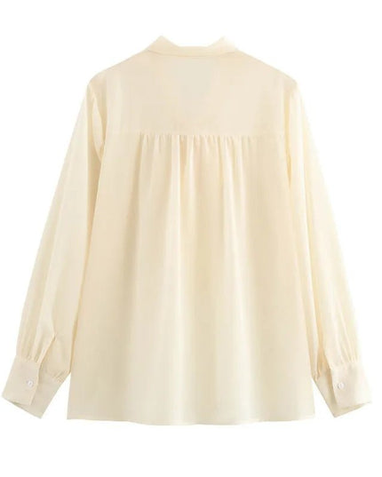 Apricot V-Neck Bow Tie Long Sleeve Top.