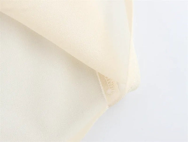 Apricot V-Neck Bow Tie Long Sleeve Top.