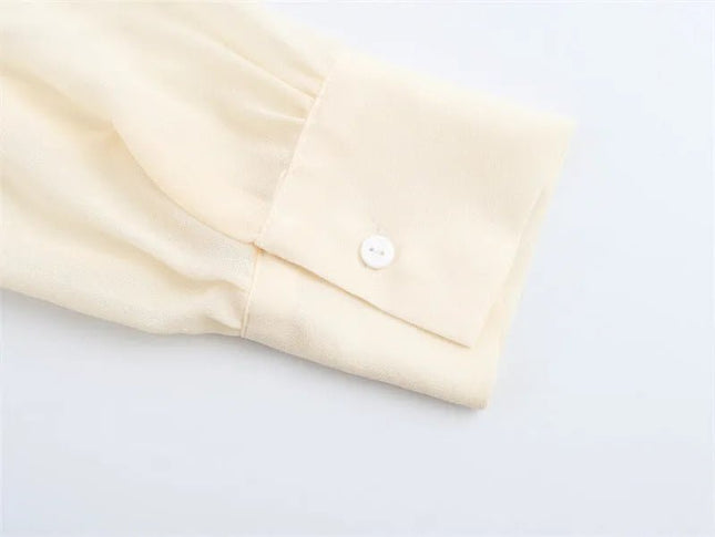 Apricot V-Neck Bow Tie Long Sleeve Top.