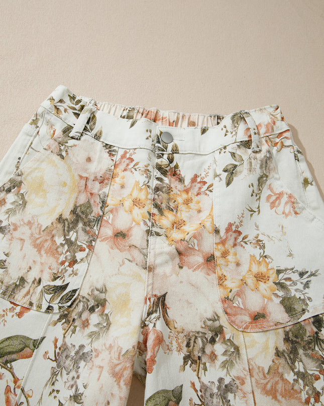 Floral shorts on a beige background