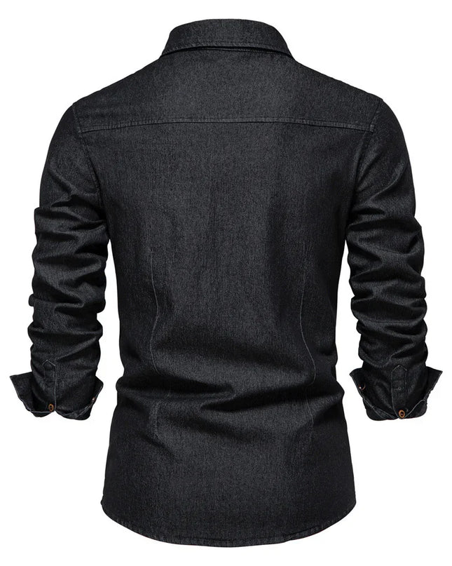 Slim Fit Long-Sleeve Denim Shirt.