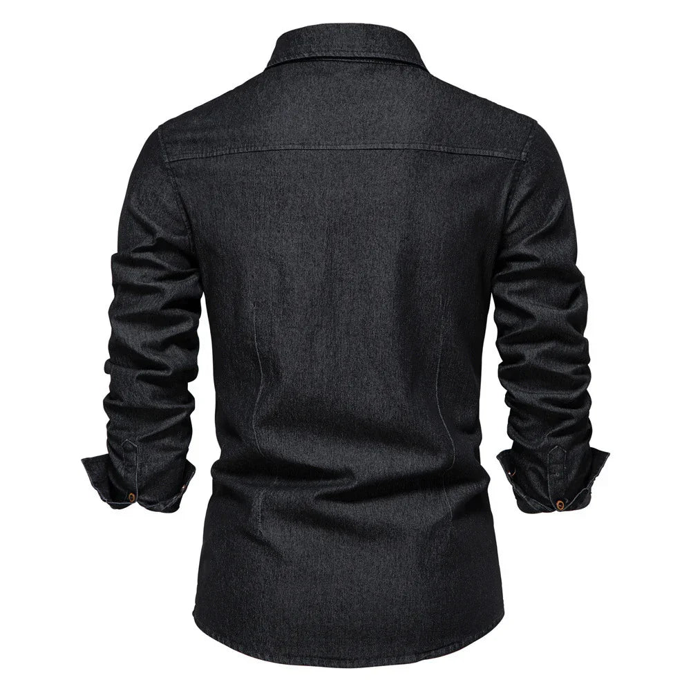Slim Fit Long-Sleeve Denim Shirt.
