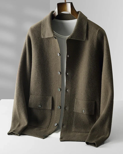 Brown jacket on a mannequin against a gray background