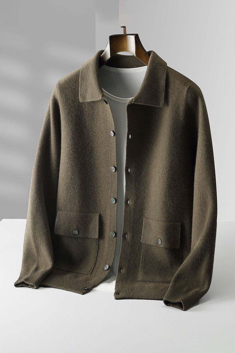 Brown jacket on a mannequin against a gray background