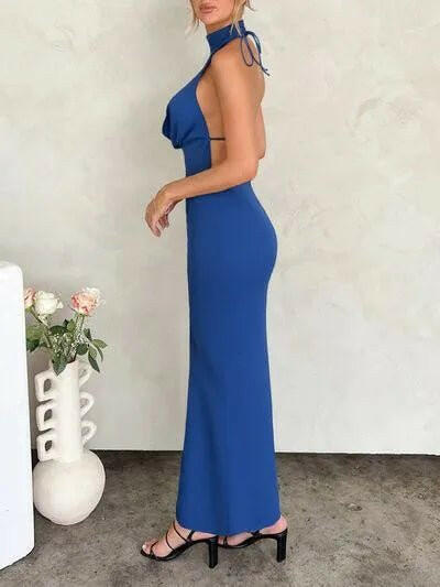 Backless Lace Up Back Sleeveless Maxi Dress.