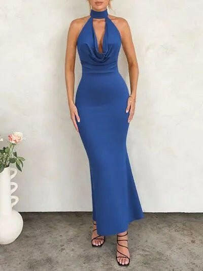 Backless Lace Up Back Sleeveless Maxi Dress.