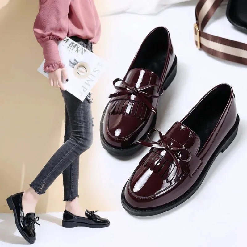 Black Patent Leather Slip On Loafers.