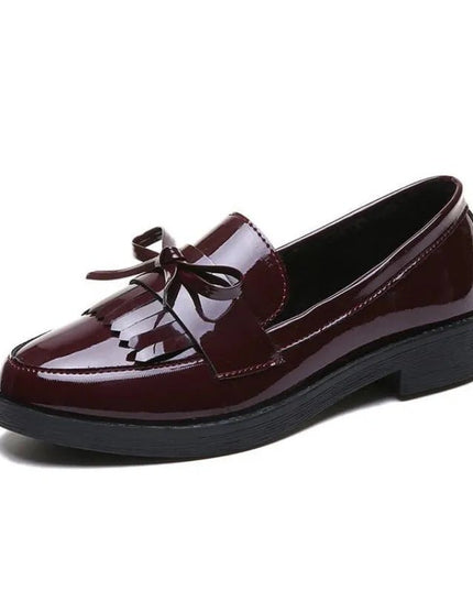 Black Patent Leather Slip On Loafers.