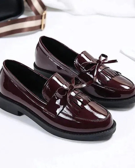 Black Patent Leather Slip On Loafers.