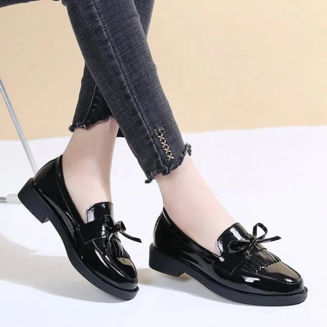 Black Patent Leather Slip On Loafers.