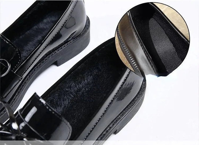 Black Patent Leather Slip On Loafers.