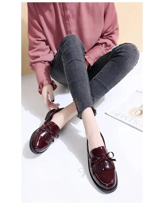 Black Patent Leather Slip On Loafers.