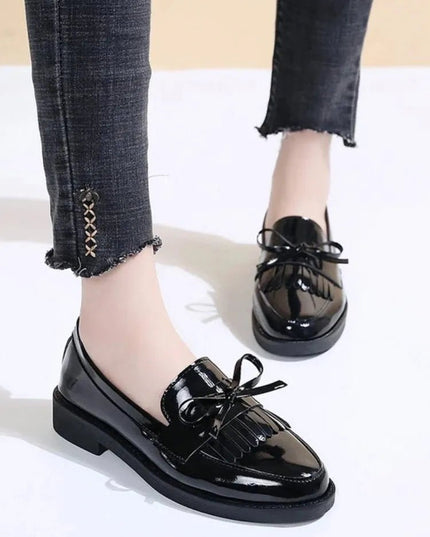 Black Patent Leather Slip On Loafers.