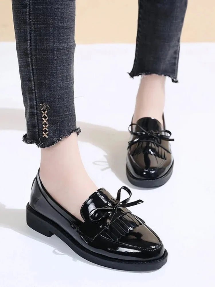 Black Patent Leather Slip On Loafers.