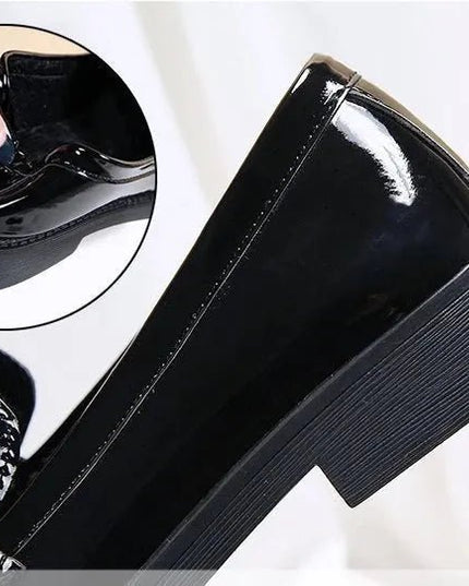 Black Patent Leather Slip On Loafers.