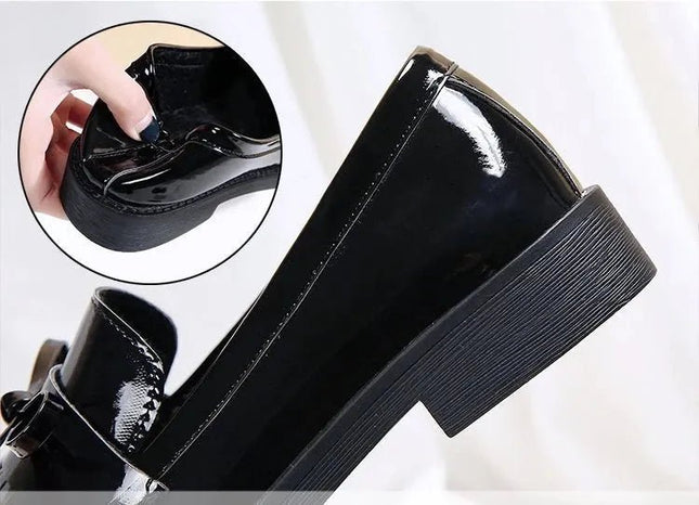 Black Patent Leather Slip On Loafers.