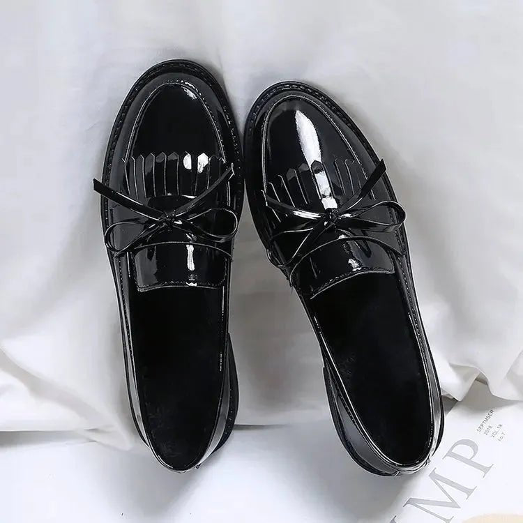 Black Patent Leather Slip On Loafers.