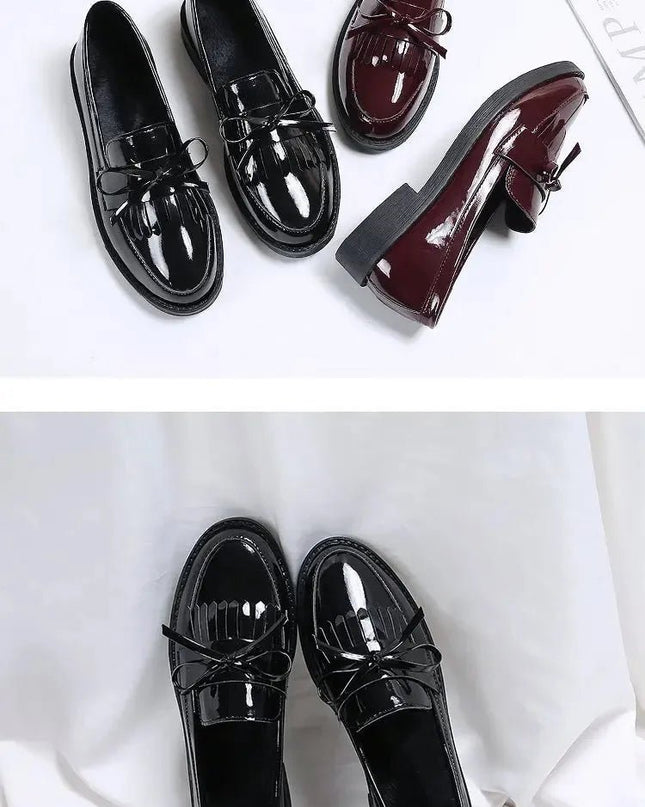 Black Patent Leather Slip On Loafers.