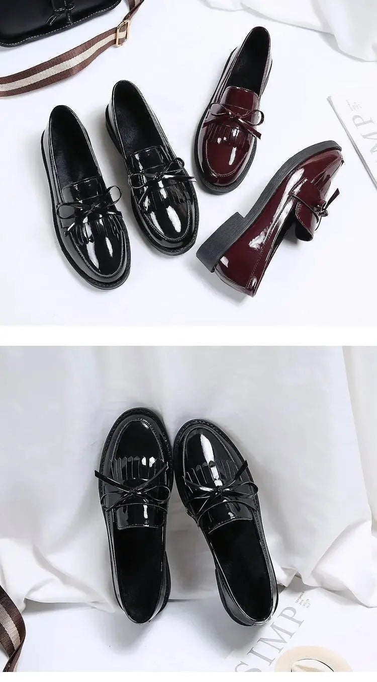 Black Patent Leather Slip On Loafers.