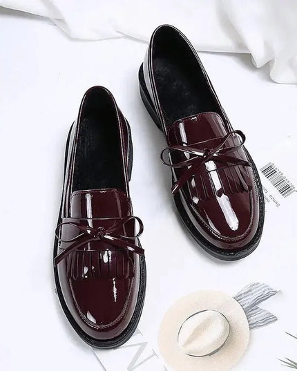 Black Patent Leather Slip On Loafers.