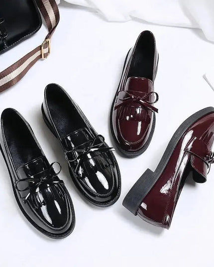 Black Patent Leather Slip On Loafers.