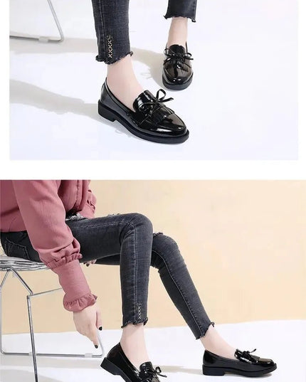 Black Patent Leather Slip On Loafers.