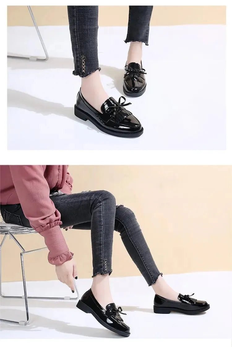 Black Patent Leather Slip On Loafers.