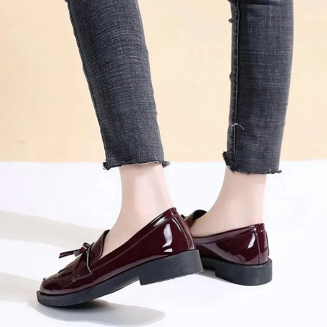 Black Patent Leather Slip On Loafers.