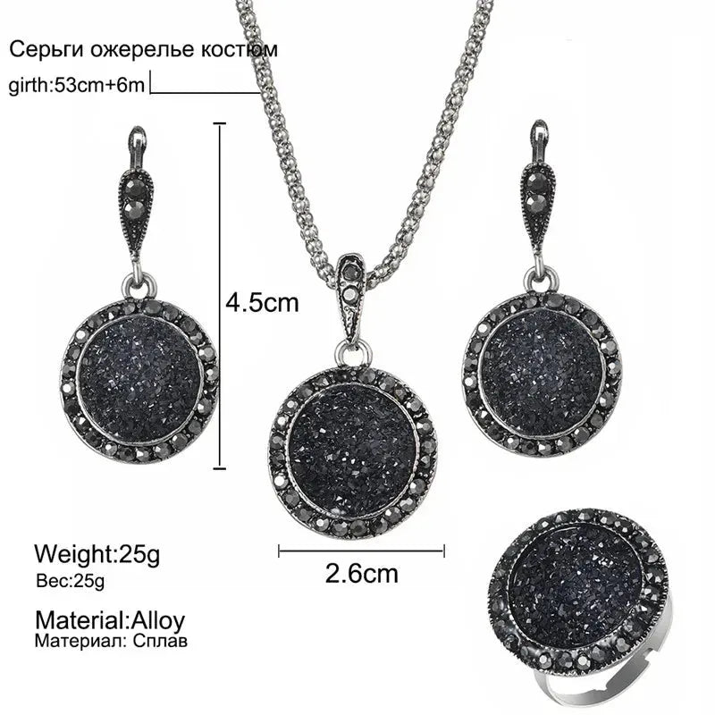 Black Stone Resin Necklace.