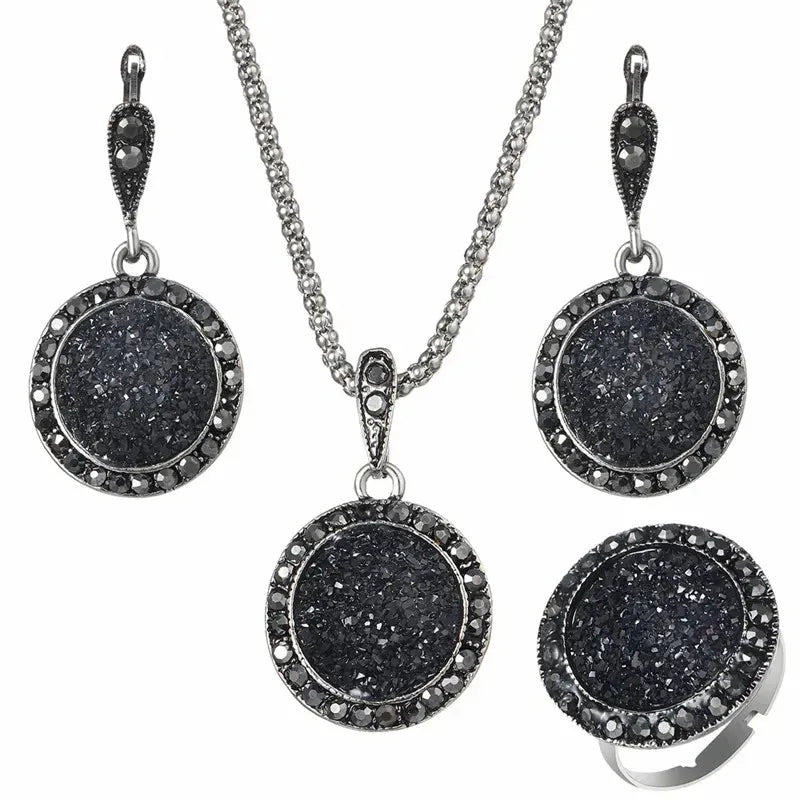 Black Stone Resin Necklace.
