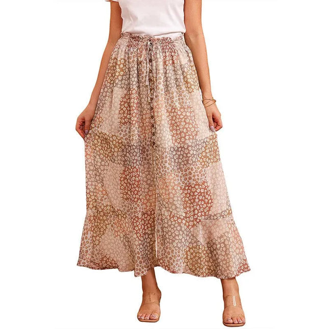 Boho High Waist Maxi skirt – Pleated & Buttoned.