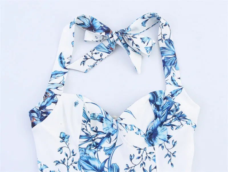 Bold Print Halter Dress – Chic & Flirty Style.