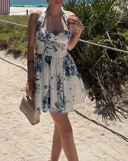 Bold Print Halter Dress – Chic & Flirty Style.