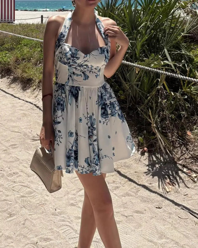 Bold Print Halter Dress – Chic & Flirty Style.