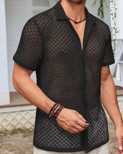 Breezy Summer Mesh Lapel Shirt – Lightweight & Stylish Beachwear.