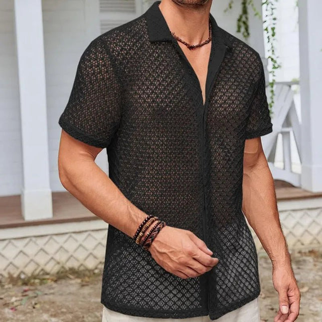 Breezy Summer Mesh Lapel Shirt – Lightweight & Stylish Beachwear.