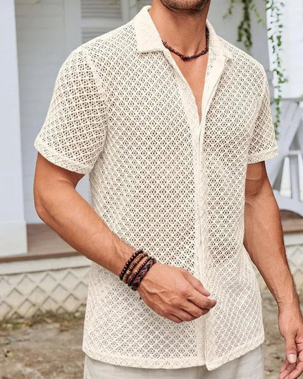Breezy Summer Mesh Lapel Shirt – Lightweight & Stylish Beachwear.