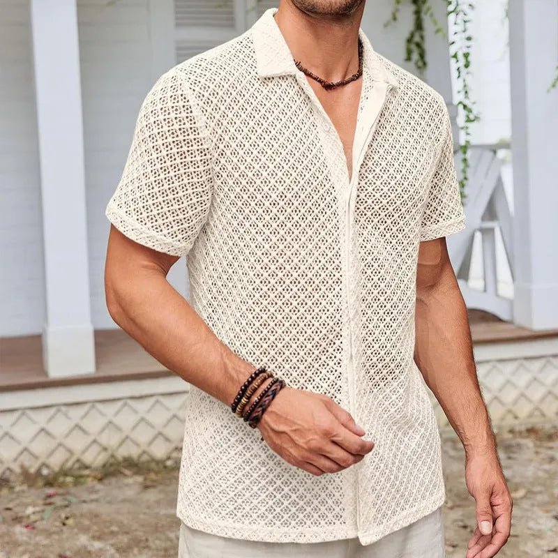 Breezy Summer Mesh Lapel Shirt – Lightweight & Stylish Beachwear.