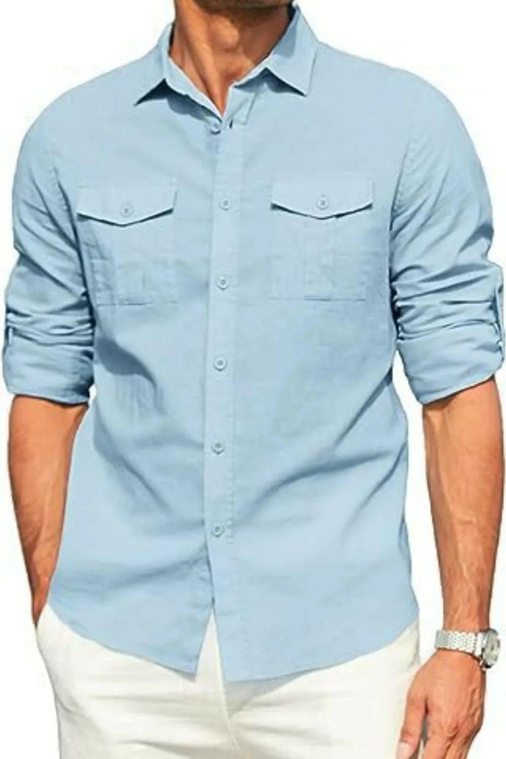 Button Down Collared Neck Long Sleeve Shirt.