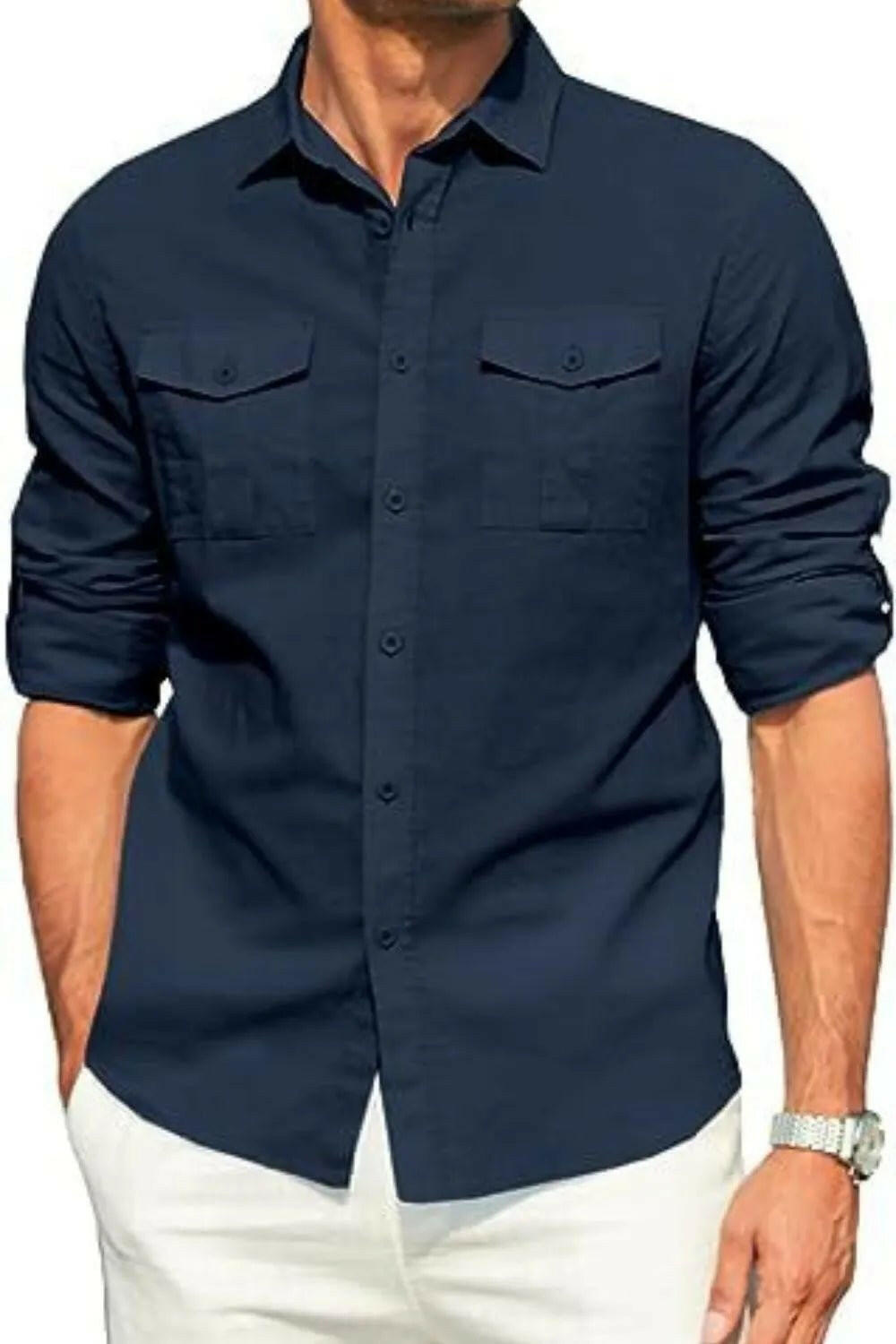 Button Down Collared Neck Long Sleeve Shirt.