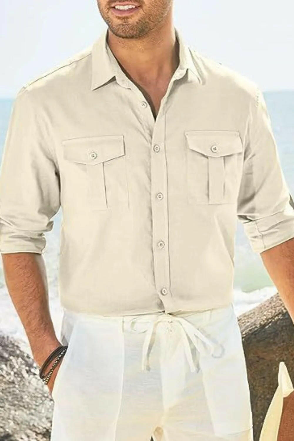 Button Down Collared Neck Long Sleeve Shirt.