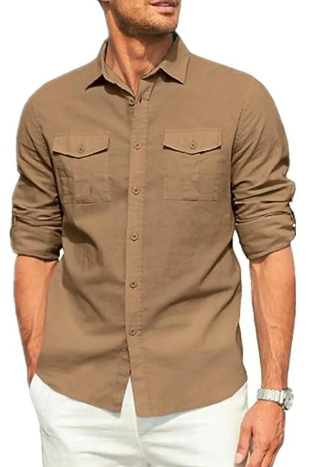 Button Down Collared Neck Long Sleeve Shirt.