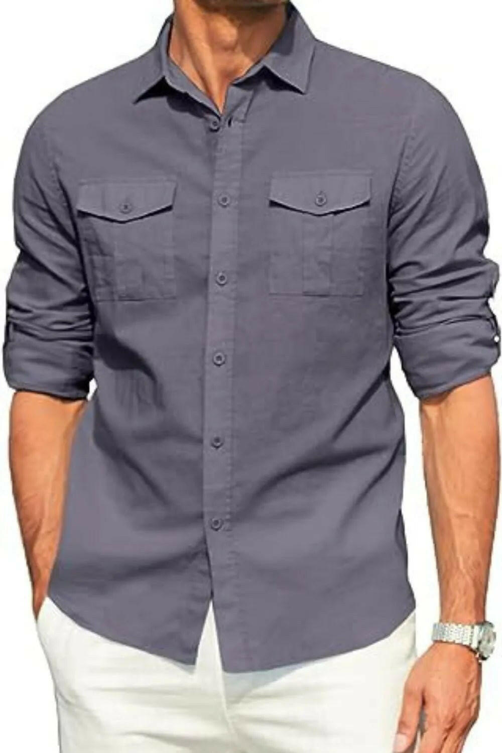 Button Down Collared Neck Long Sleeve Shirt.