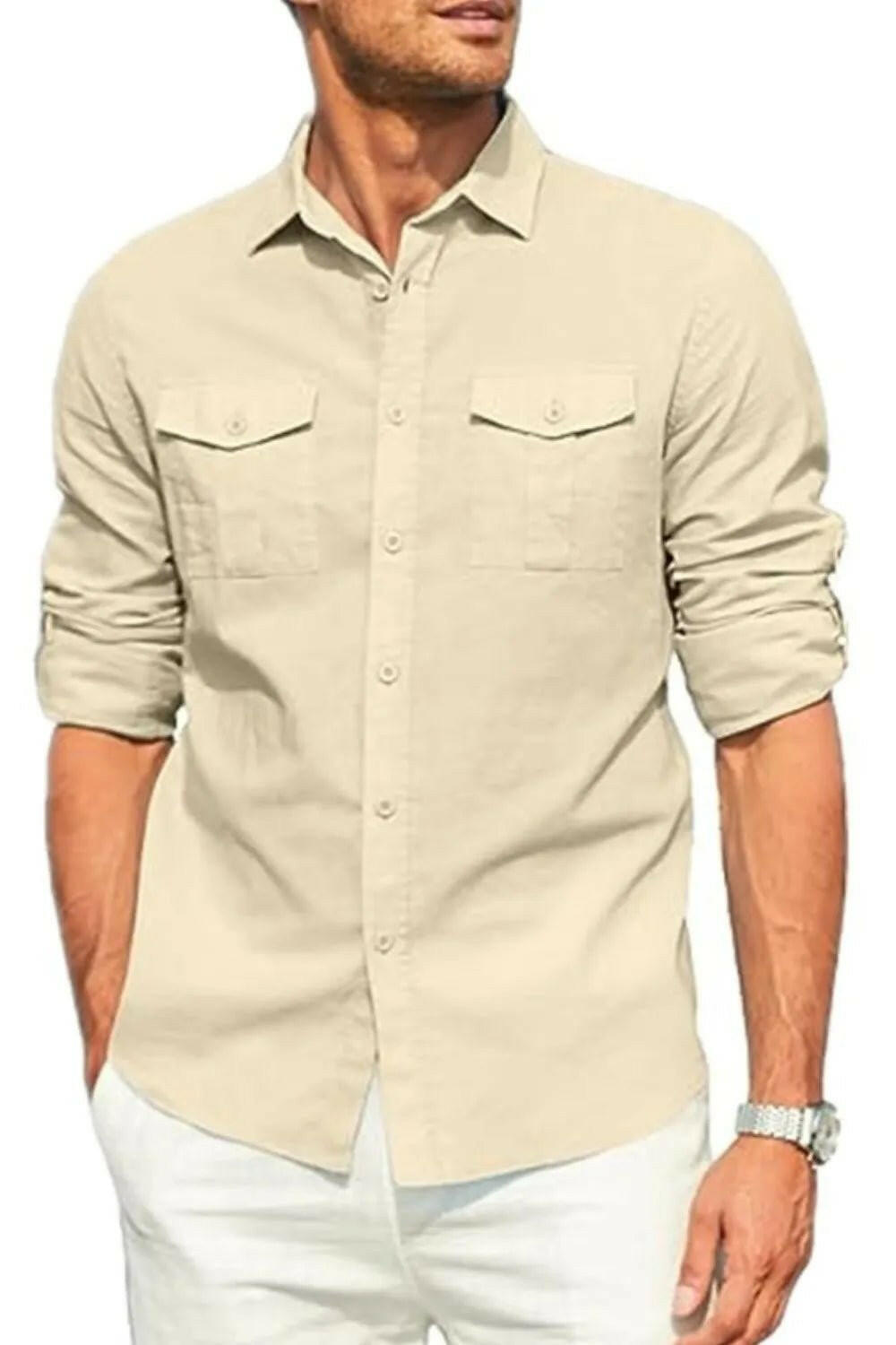 Button Down Collared Neck Long Sleeve Shirt.