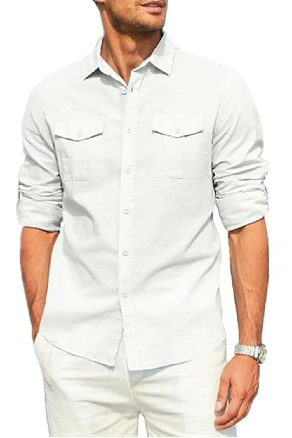 Button Down Collared Neck Long Sleeve Shirt.