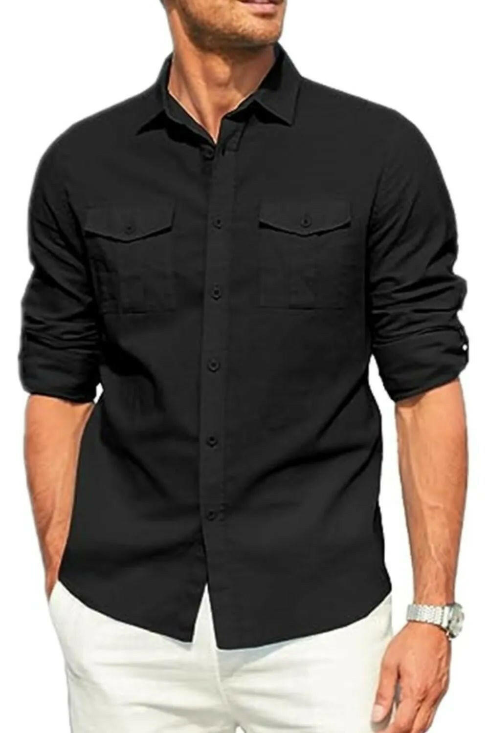 Button Down Collared Neck Long Sleeve Shirt.