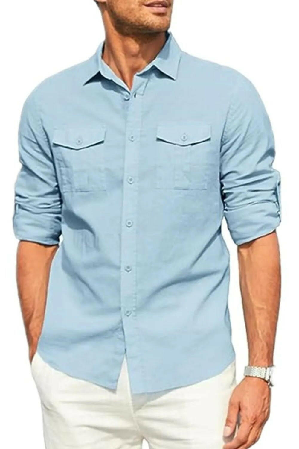 Button Down Collared Neck Long Sleeve Shirt.